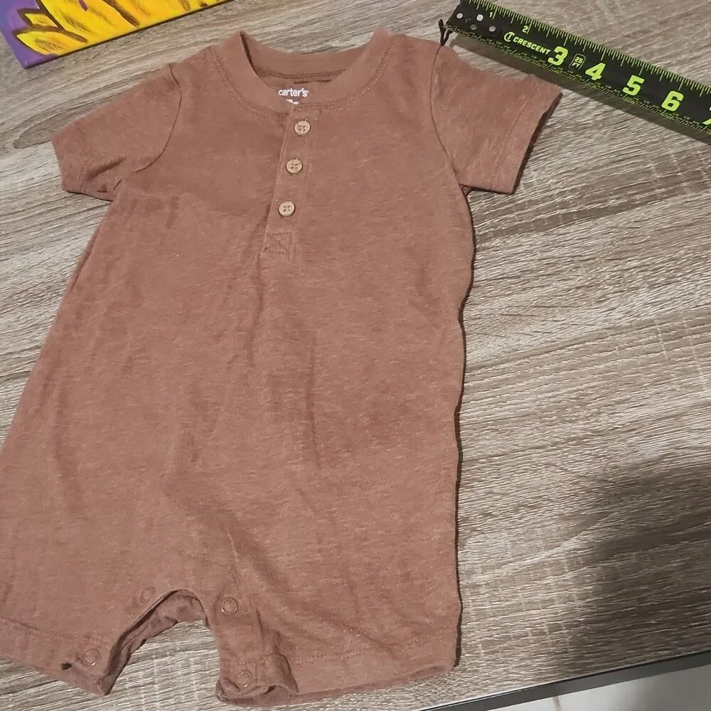 Carter's Baby Romper 12M 2PC Orange Brown Pineapple Button Outfit Set - Picture 14 of 14